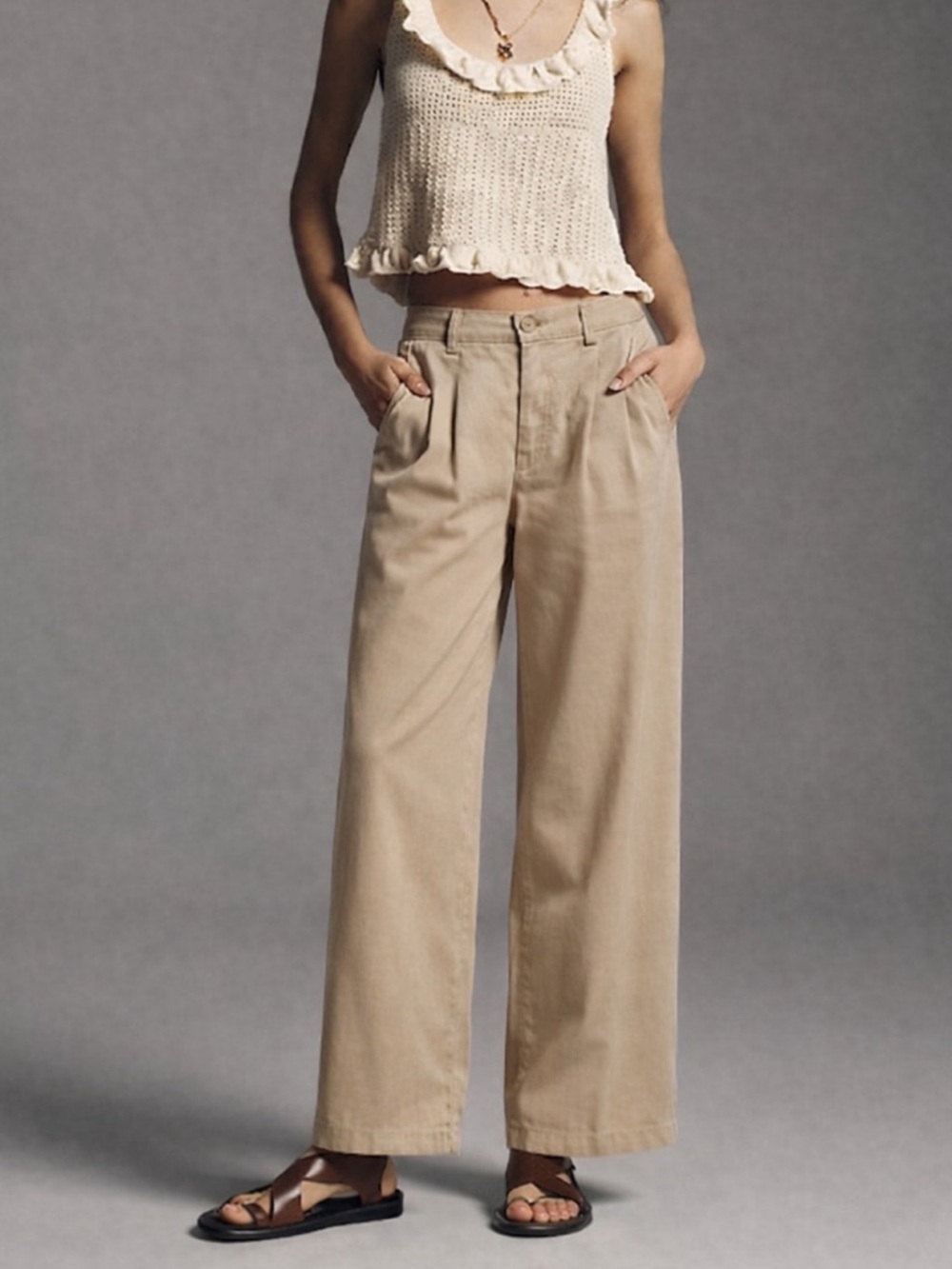 Pistola Ellery High Rise Wide Leg Khaki Trousers